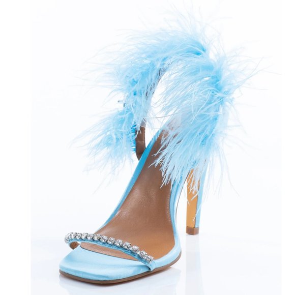 Sparkl Fairy Couture Blue Feathers & Rhinestone Minimalist Heels sandals - Picture 1 of 11